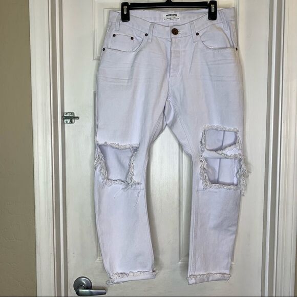 One Teaspoon Saints Long Rise Low Waist Distressed Baggy White Denim Jeans 26 - Picture 7 of 14